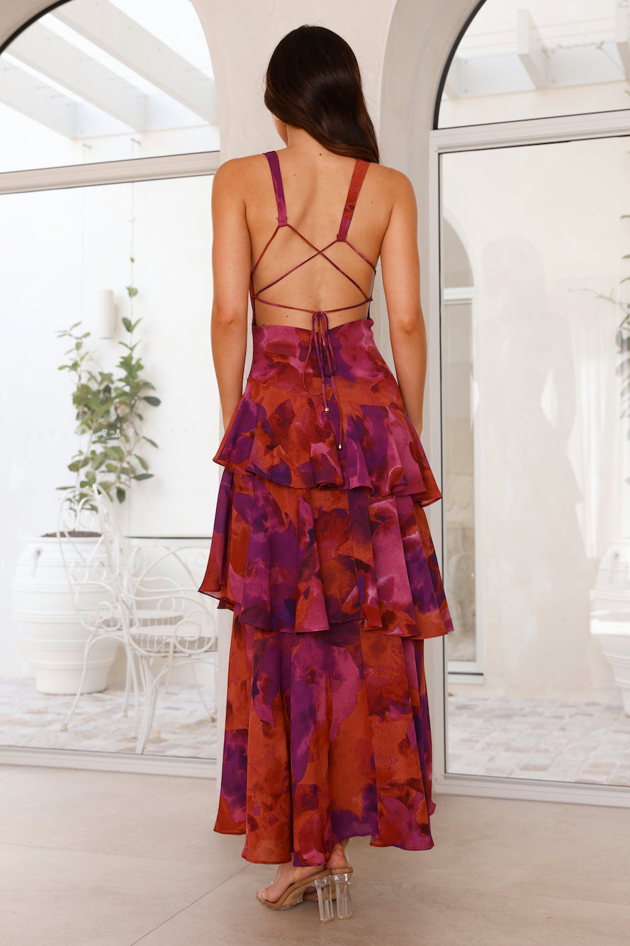 Maria | Abito lungo elegante da donna con motivo floreale e design a balze