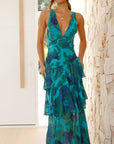 Maria | Abito lungo elegante da donna con motivo floreale e design a balze