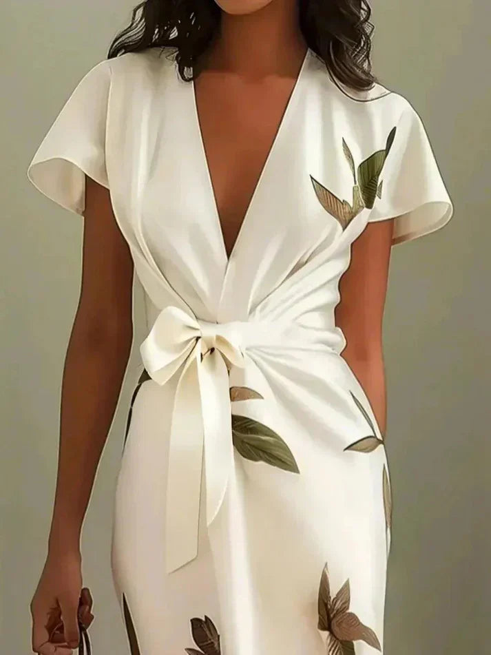 Matilda | Abito midi floreale da donna con scollo a V e maniche corte