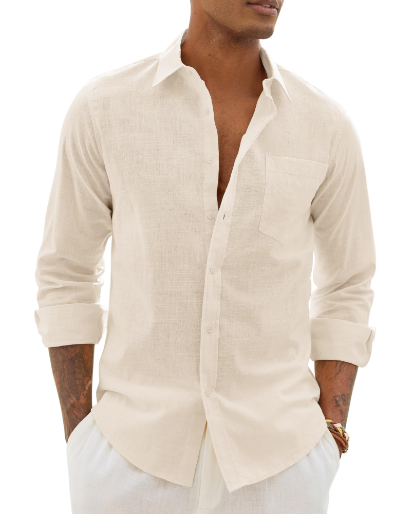 Hugo Camicia Uomo – Camicia Cotone Lino Maniche Lunghe, Stile Leggero &amp; Casual Chic