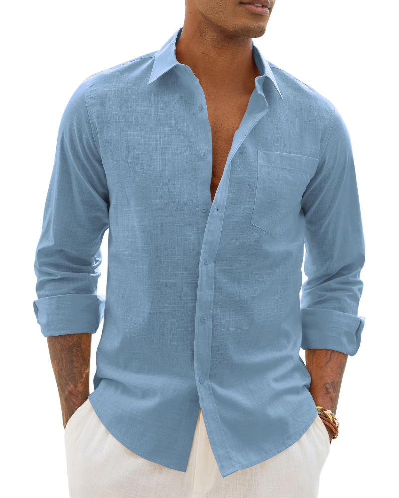 Hugo Camicia Uomo – Camicia Cotone Lino Maniche Lunghe, Stile Leggero &amp; Casual Chic