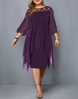 Mia | Vestito Midi Asimmetrico con Sovrapposizione in Pizzo per Donna Taglie Forti