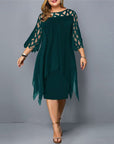 Mia | Vestito Midi Asimmetrico con Sovrapposizione in Pizzo per Donna Taglie Forti