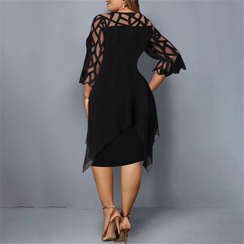 Mia | Vestito Midi Asimmetrico con Sovrapposizione in Pizzo per Donna Taglie Forti