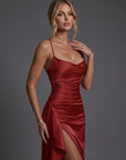 Mia | Abito lungo da donna in satin con spalline e arricciature