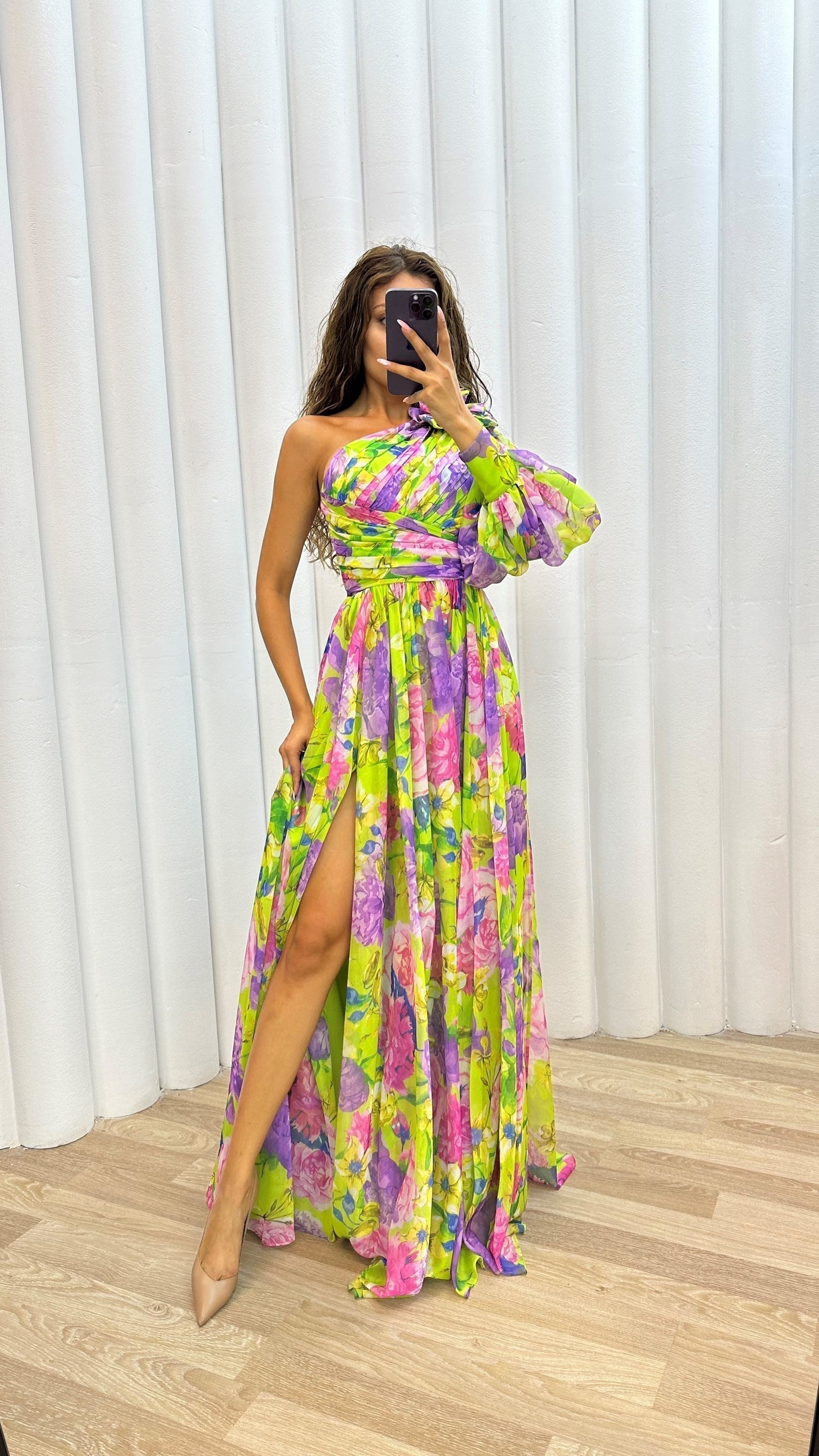 Millie | Abito lungo elegante da donna con spacco e motivo floreale