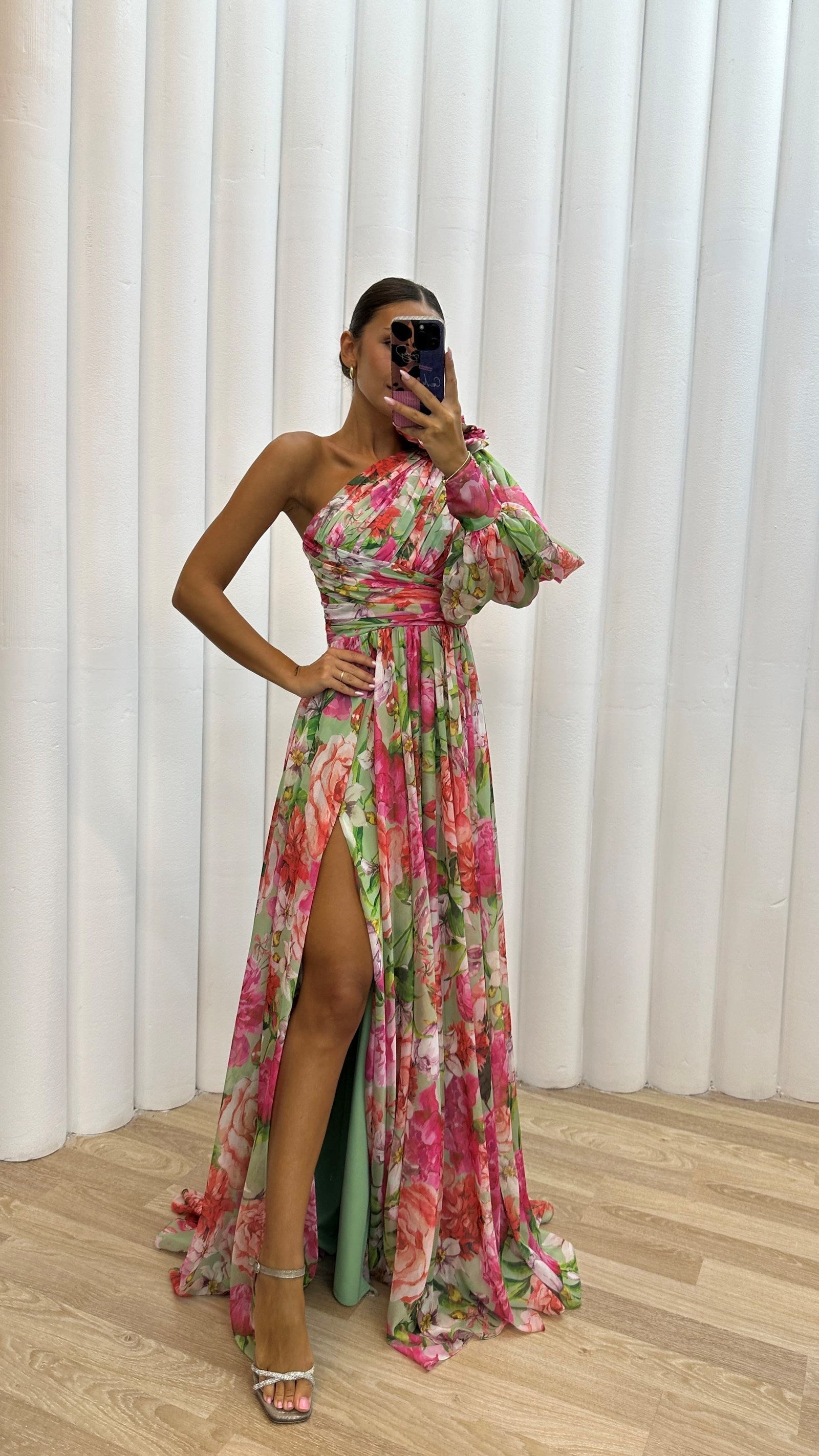 Millie | Abito lungo elegante da donna con spacco e motivo floreale