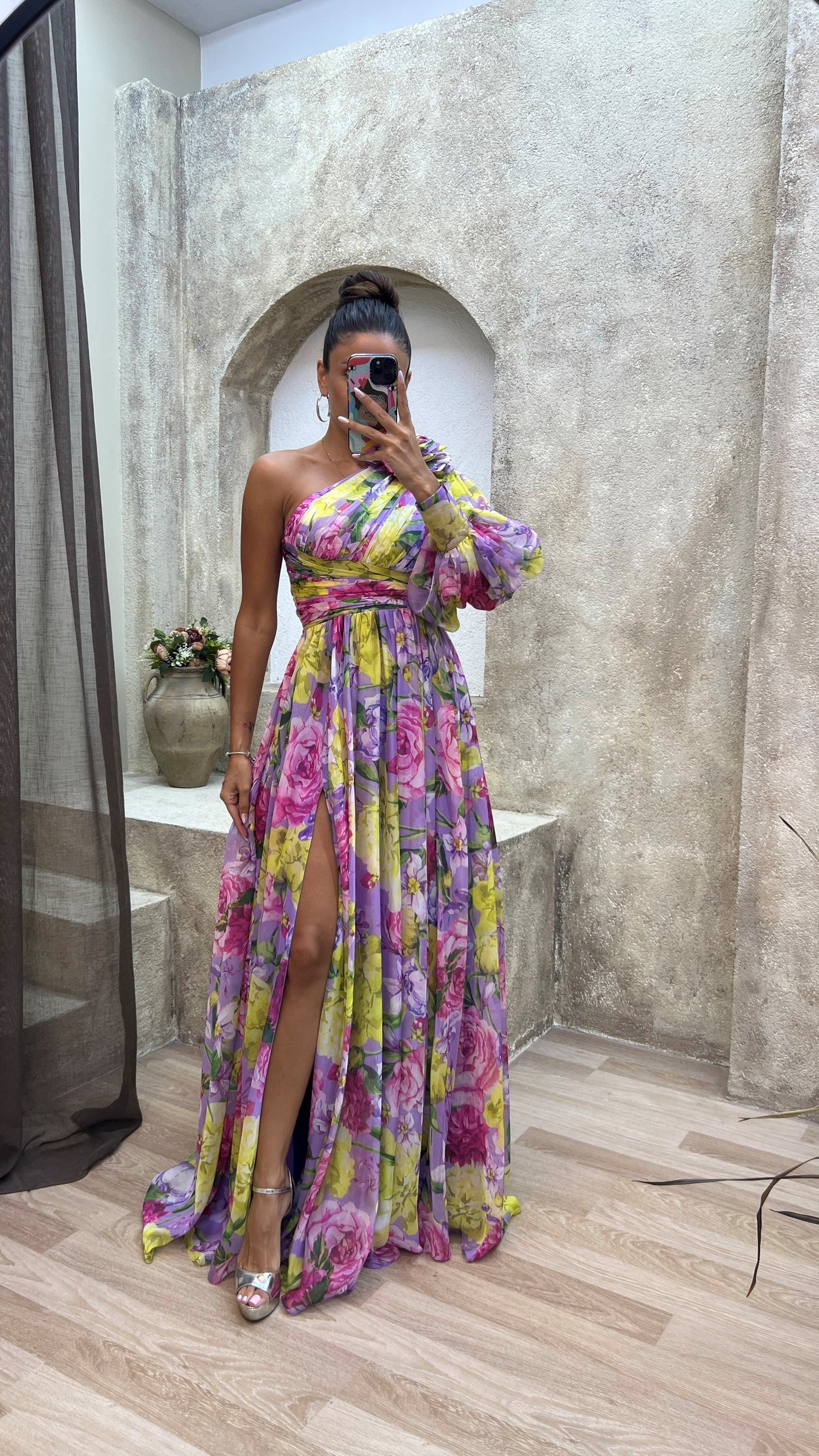 Millie | Abito lungo elegante da donna con spacco e motivo floreale