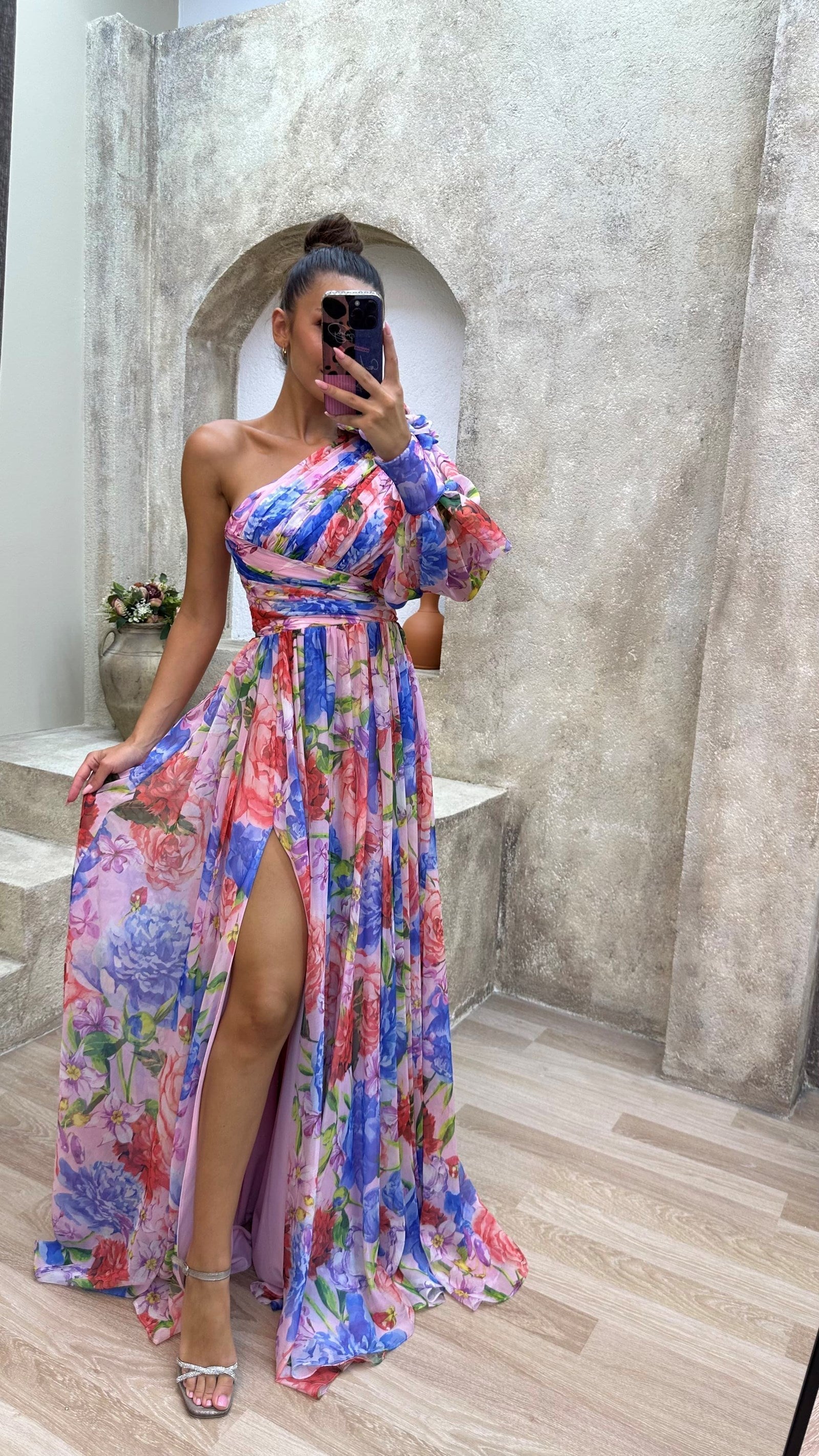 Millie | Abito lungo elegante da donna con spacco e motivo floreale