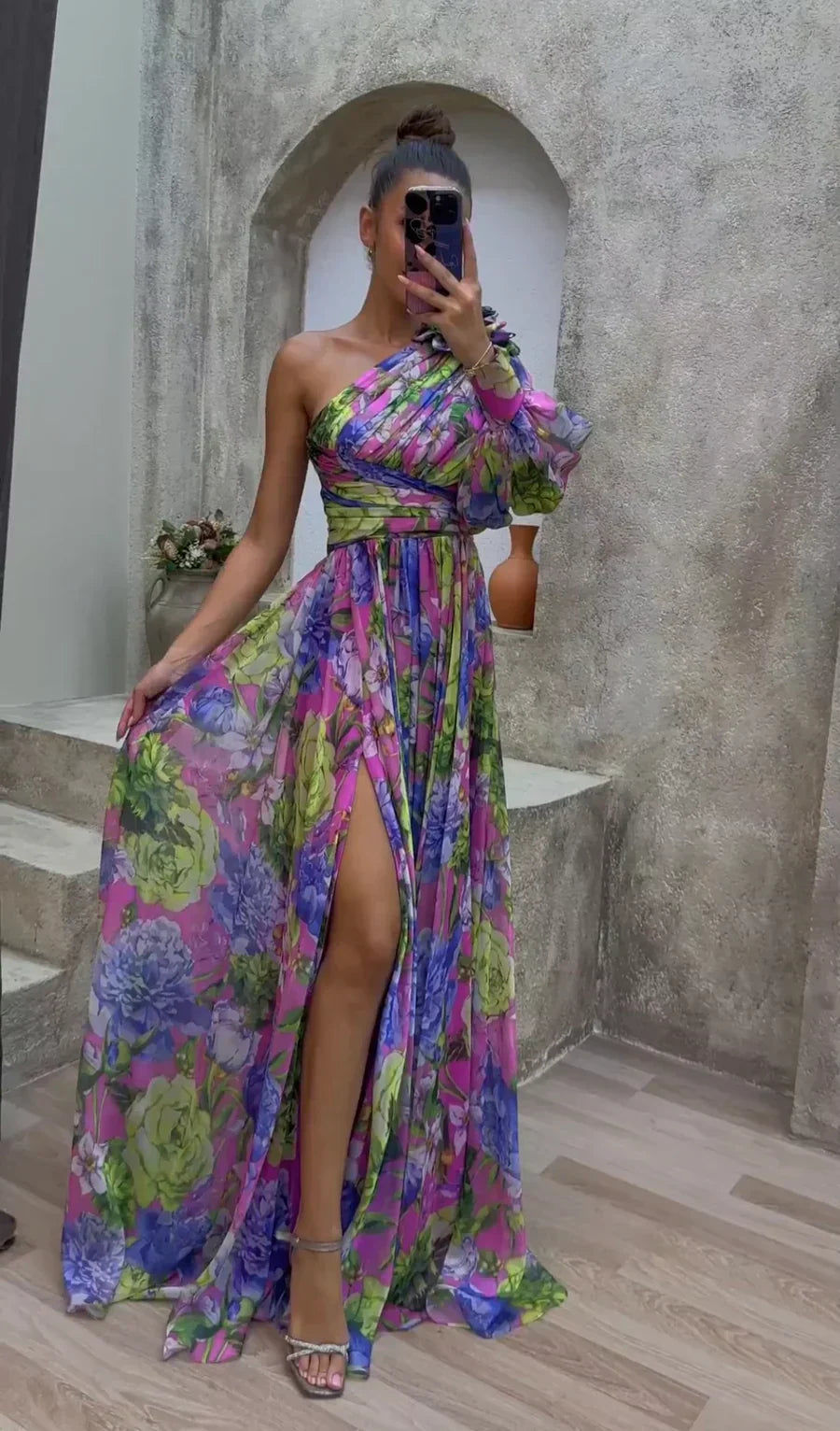 Millie | Abito lungo elegante da donna con spacco e motivo floreale