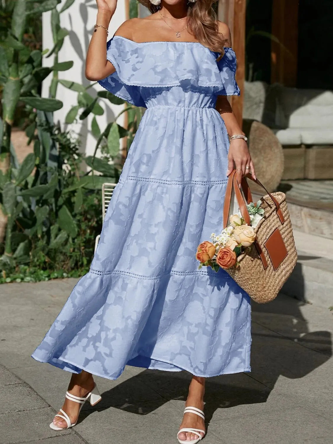 Morgan | Abito lungo a balze con spalle scoperte da donna per matrimoni