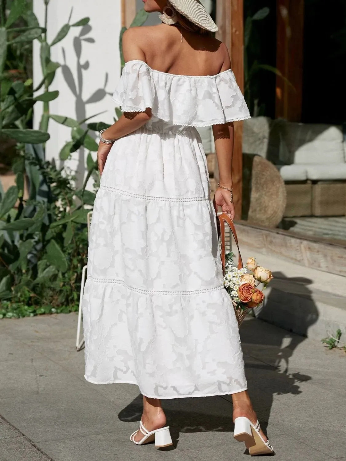 Morgan | Abito lungo a balze con spalle scoperte da donna per matrimoni