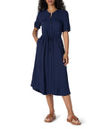 Vestito Donna Krishna – Taglio A-Line Sagomato, Maniche Corte e Gonna Midi Svasata con Tasche
