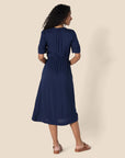 Vestito Donna Krishna – Taglio A-Line Sagomato, Maniche Corte e Gonna Midi Svasata con Tasche
