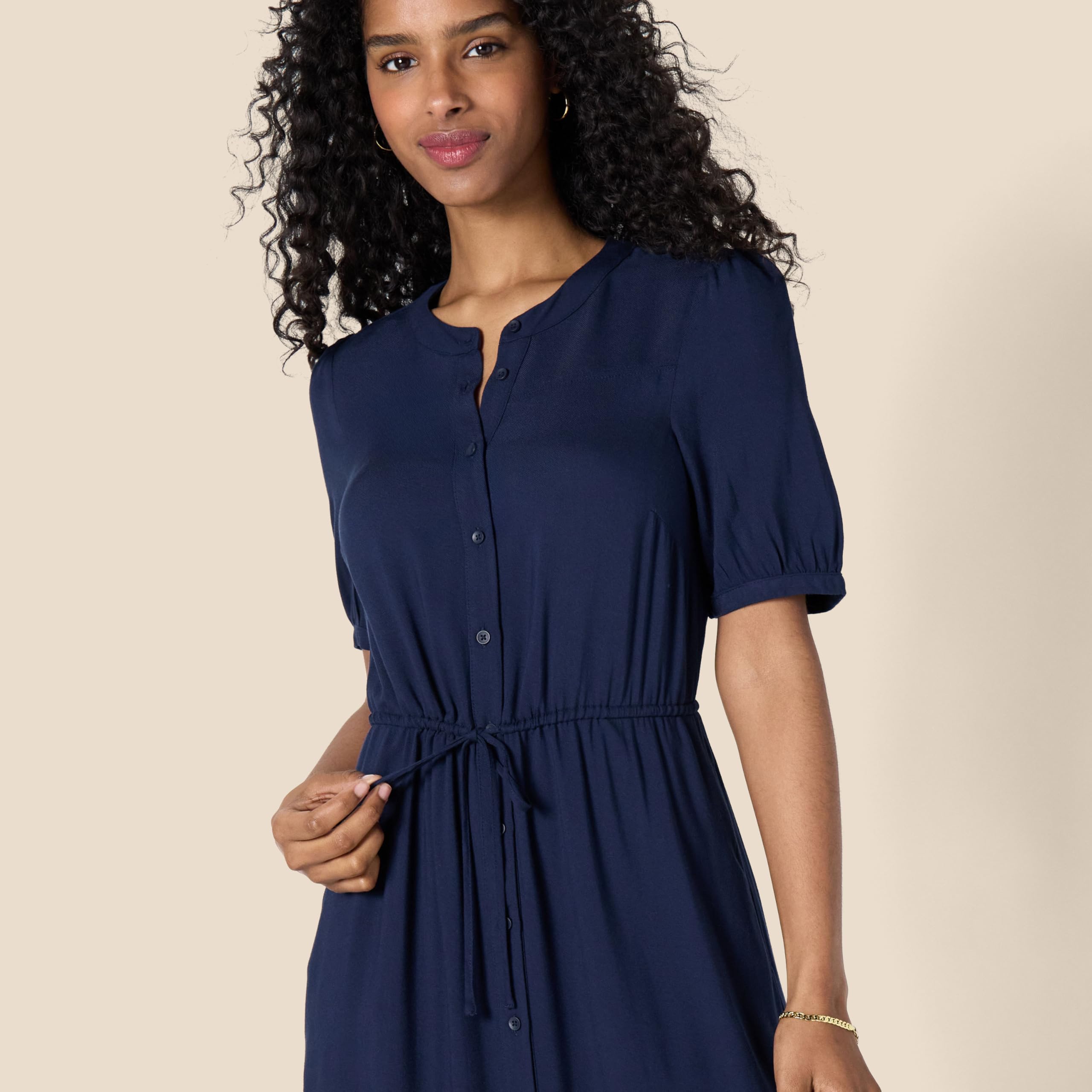 Vestito Donna Krishna – Taglio A-Line Sagomato, Maniche Corte e Gonna Midi Svasata con Tasche