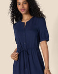 Vestito Donna Krishna – Taglio A-Line Sagomato, Maniche Corte e Gonna Midi Svasata con Tasche