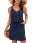 Vestito Donna Ursula – Scollo a V, Spalline Sottili, Taglio Mini e Vita Regolabile con Tasche Estate