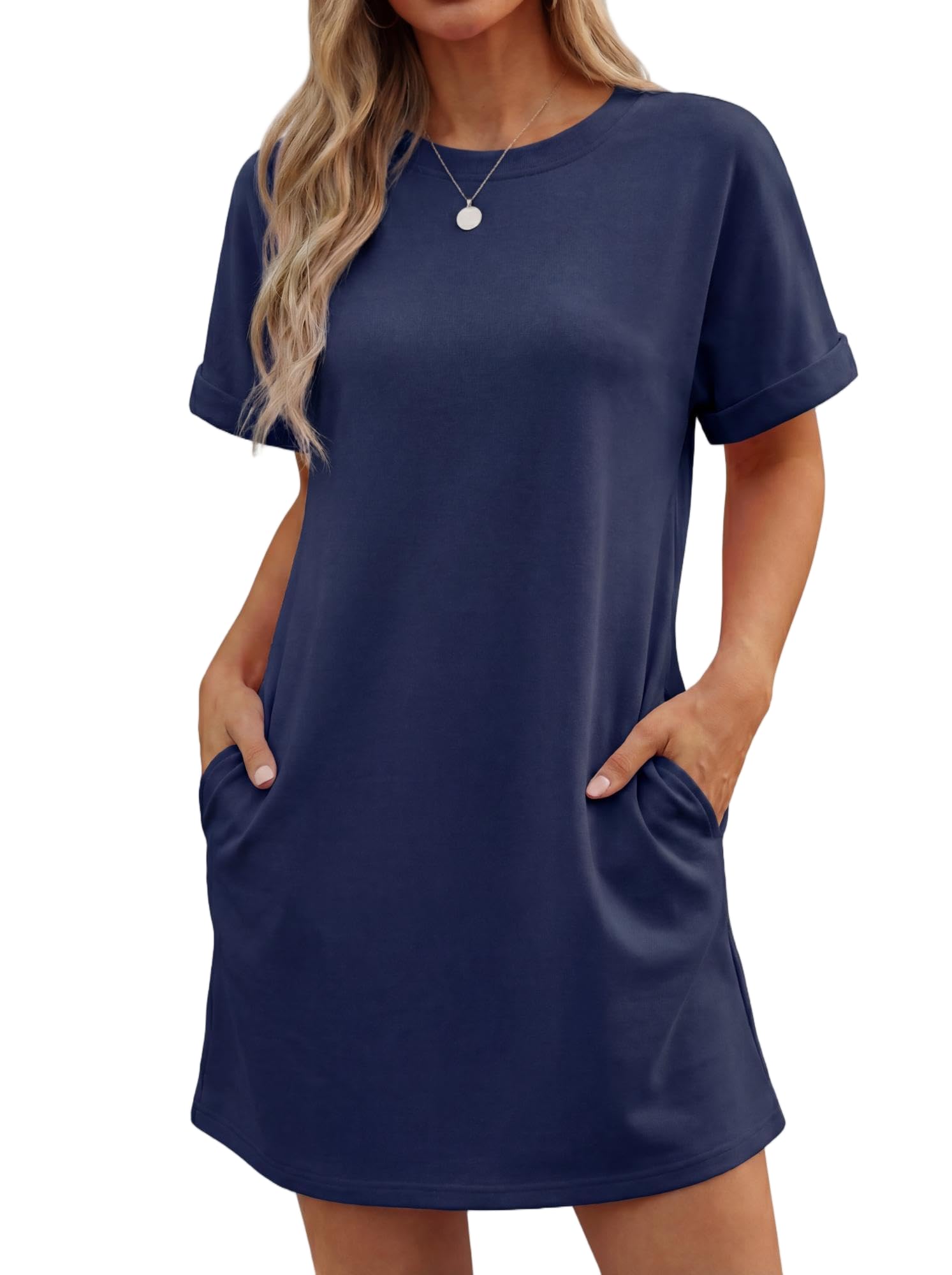 Vestito Lewina Donna – Girocollo Maniche Corte, Taglio A-Line Mini &amp; Tasche Tinta Unita Estate