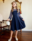 Vestito Aishi per Ragazza – Maniche Lunghe in Mesh, Taglio A-Line e Vita Alta con Tasche