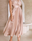 Nicole | Abito midi plissettato con scollo a V da donna per invitate a matrimoni