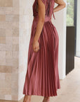 Nicole | Abito midi plissettato con scollo a V da donna per invitate a matrimoni
