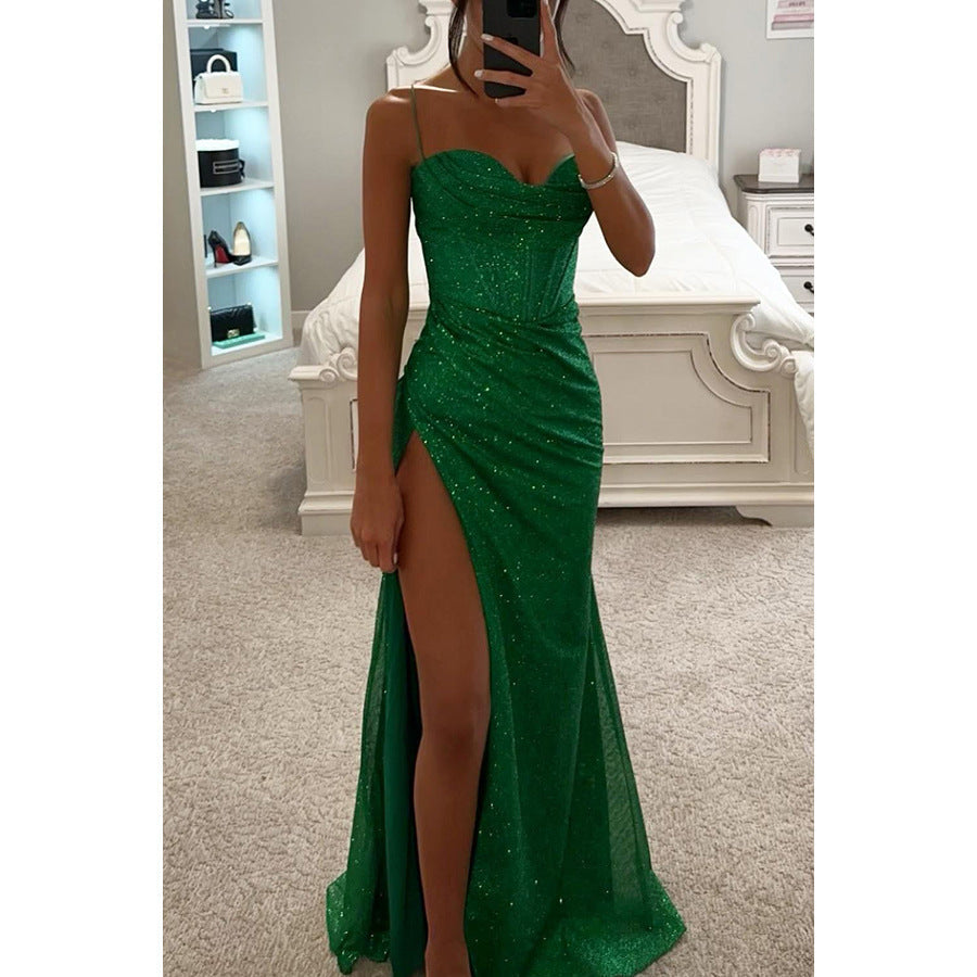 Abito lungo donna in tessuto scintillante, bustier — vista 4