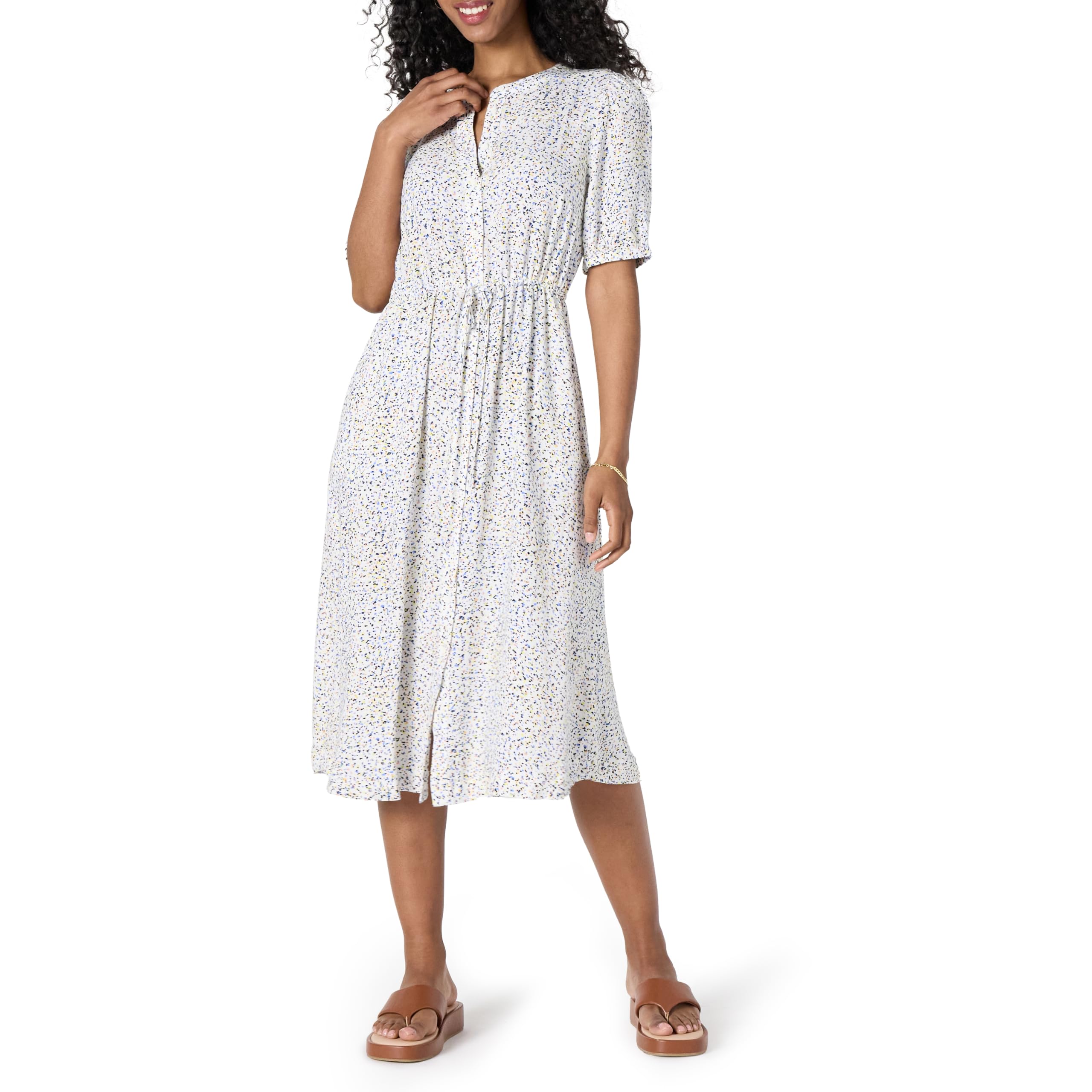 Vestito Donna Krishna – Taglio A-Line Sagomato, Maniche Corte e Gonna Midi Svasata con Tasche