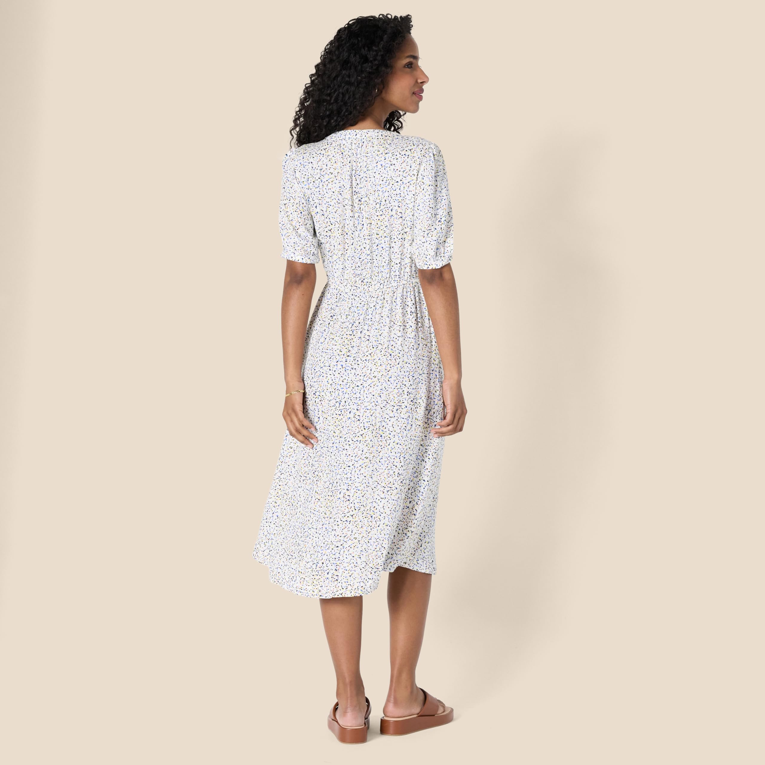 Vestito Donna Krishna – Taglio A-Line Sagomato, Maniche Corte e Gonna Midi Svasata con Tasche