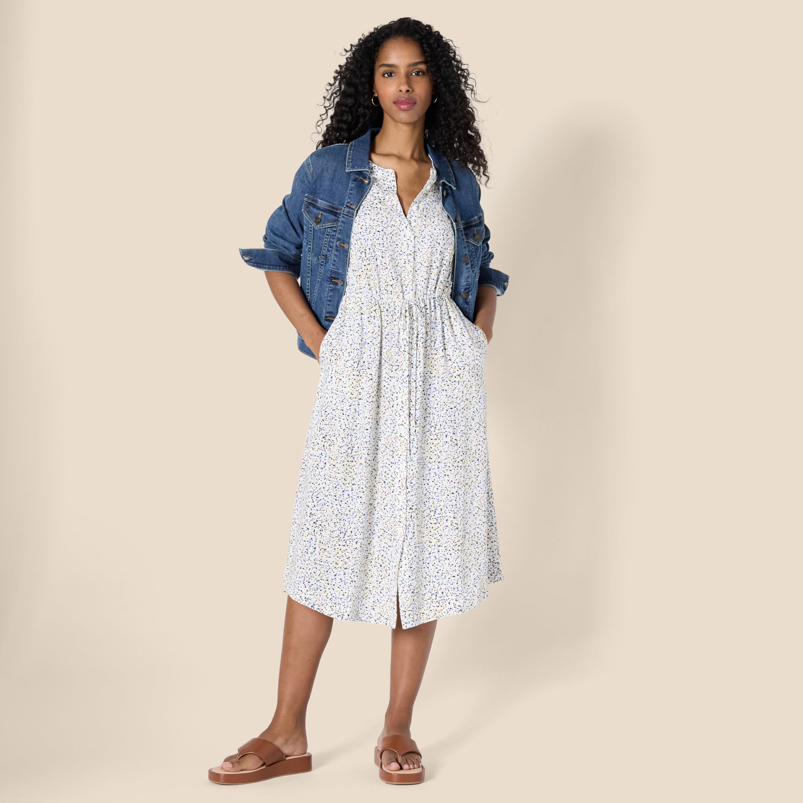 Vestito Donna Krishna – Taglio A-Line Sagomato, Maniche Corte e Gonna Midi Svasata con Tasche