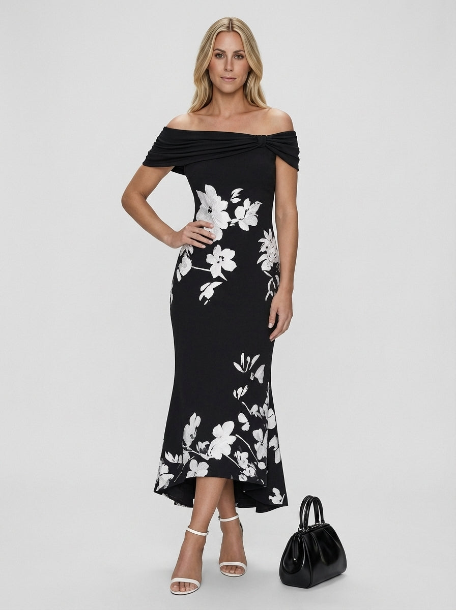 Olivia | Abito midi floreale da donna con spalle scoperte