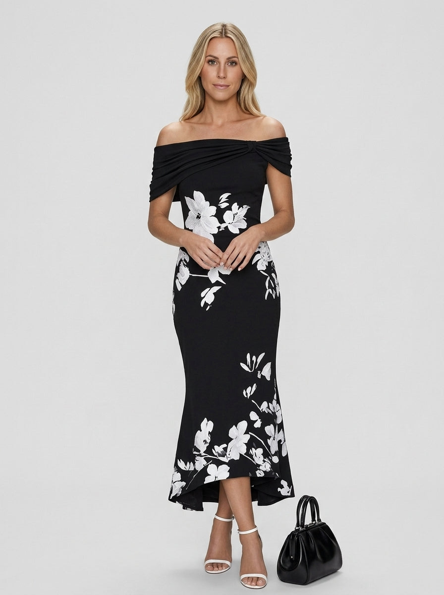 Olivia | Abito midi floreale da donna con spalle scoperte
