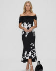 Olivia | Abito midi floreale da donna con spalle scoperte