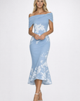 Olivia | Abito midi floreale da donna con spalle scoperte