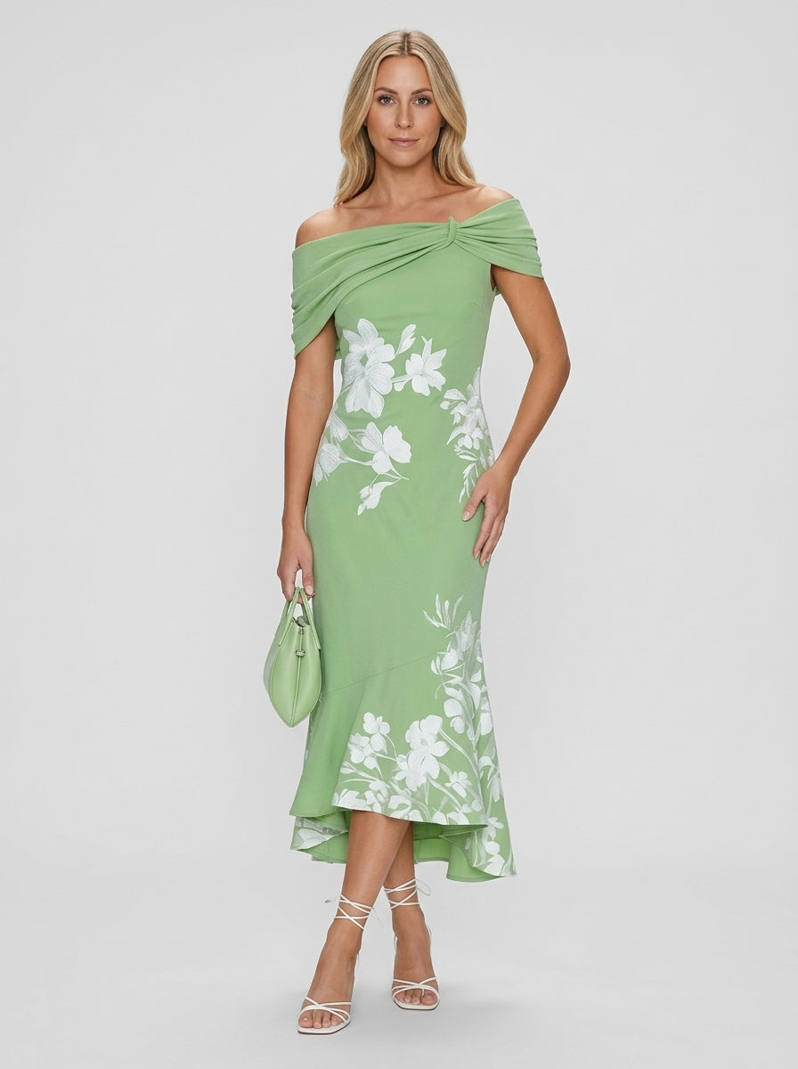 Olivia | Abito midi floreale da donna con spalle scoperte