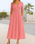 Olivia | Vestito midi da donna con scollo a V, incrocio frontale e maniche corte