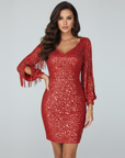 Mini abito bodycon con paillettes da donna – Scollo a V con frange