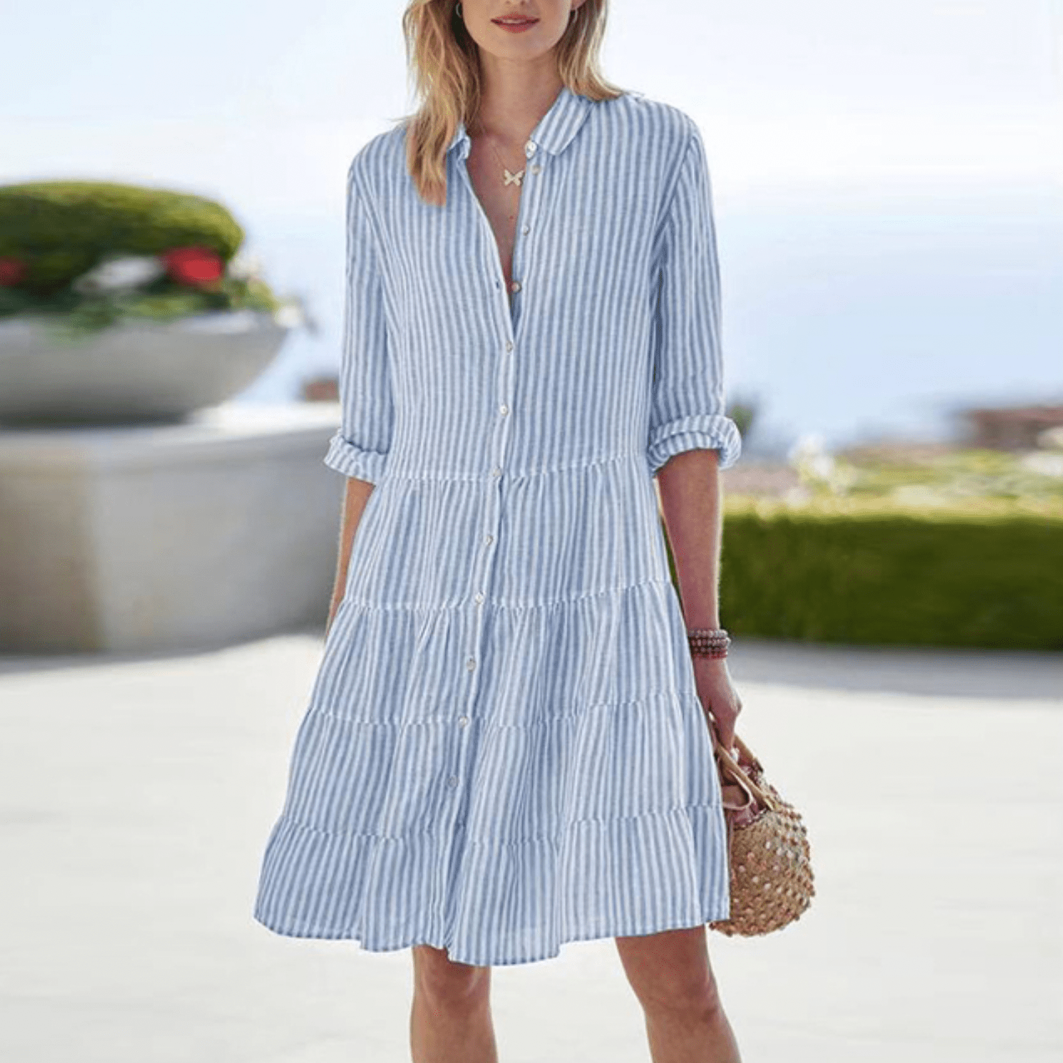 Penelope | Abito midi a righe da donna con bottoni