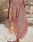 Phoebe | Abito lungo da donna boho in cotone e lino con scollo all'americana