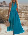 Phoebe | Abito lungo da donna boho in cotone e lino con scollo all'americana