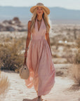 Phoebe | Abito lungo da donna boho in cotone e lino con scollo all'americana