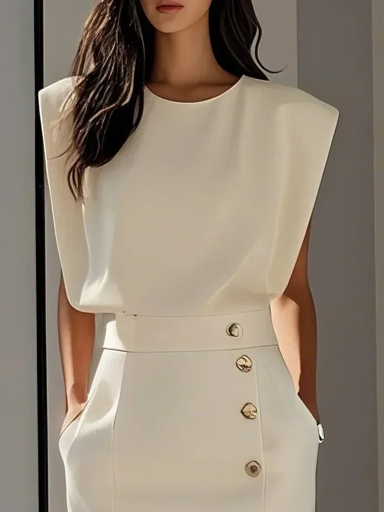 Phoebe | Vestito midi senza maniche da donna con bottoni