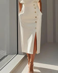 Phoebe | Vestito midi senza maniche da donna con bottoni