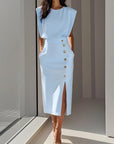 Phoebe | Vestito midi senza maniche da donna con bottoni