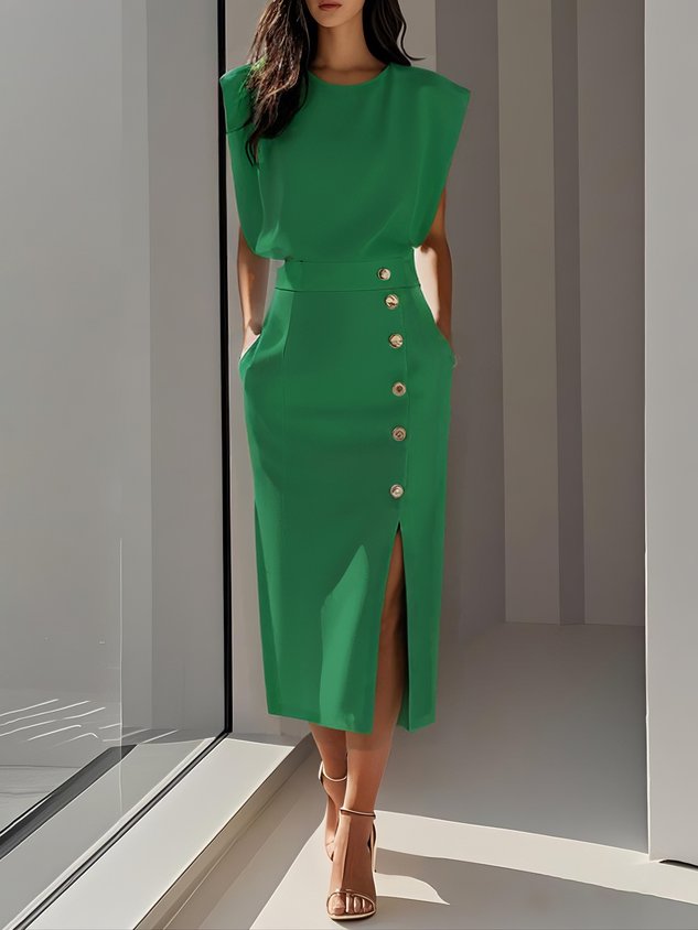 Phoebe | Vestito midi senza maniche da donna con bottoni