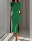 Phoebe | Vestito midi senza maniche da donna con bottoni