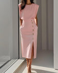 Phoebe | Vestito midi senza maniche da donna con bottoni