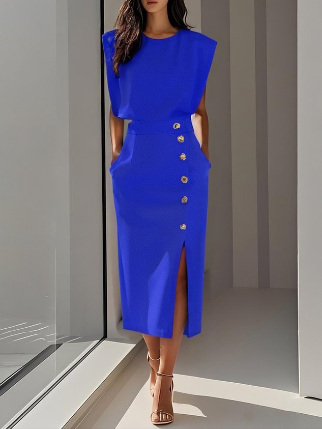 Phoebe | Vestito midi senza maniche da donna con bottoni