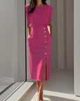 Phoebe | Vestito midi senza maniche da donna con bottoni