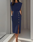 Phoebe | Vestito midi senza maniche da donna con bottoni