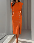Phoebe | Vestito midi senza maniche da donna con bottoni